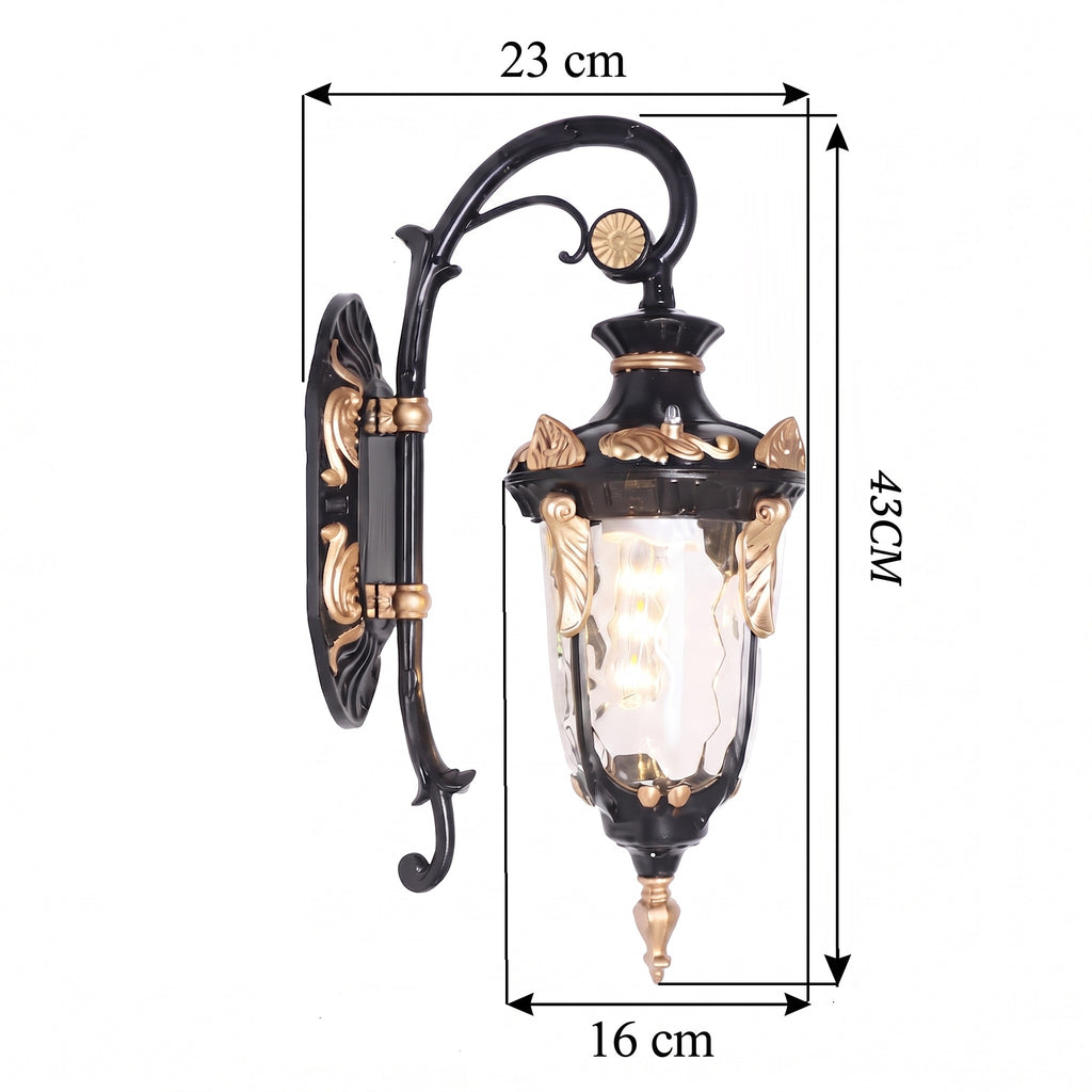 applique murale extérieure lanterne aluminium noir doré vintage LANTEA vue 2 — Alenza