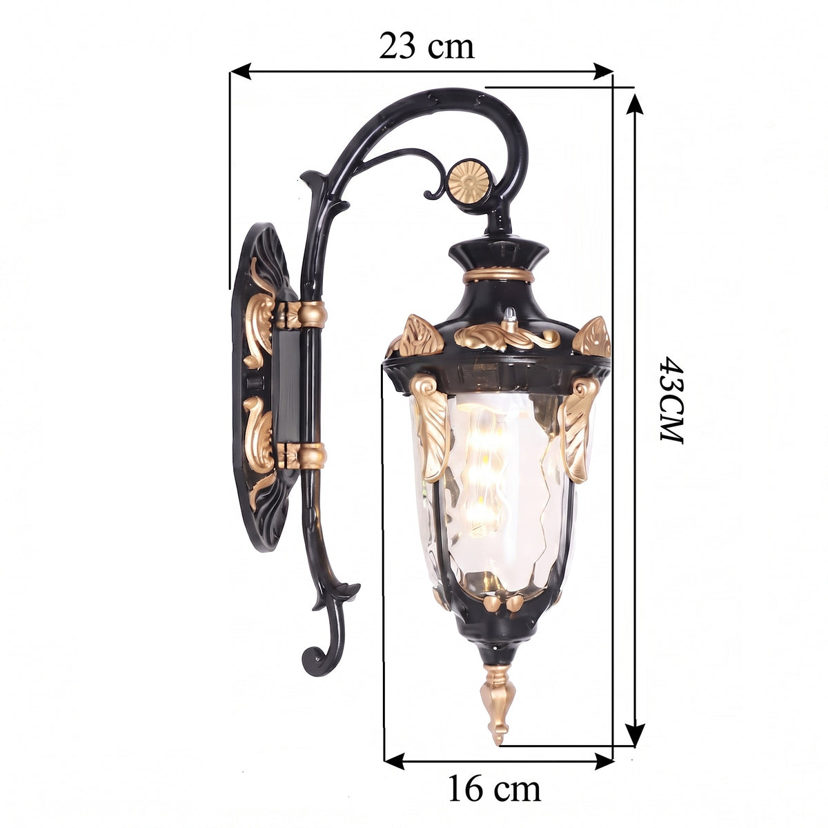 applique murale extérieure lanterne aluminium noir doré vintage LANTEA vue 2 — Alenza