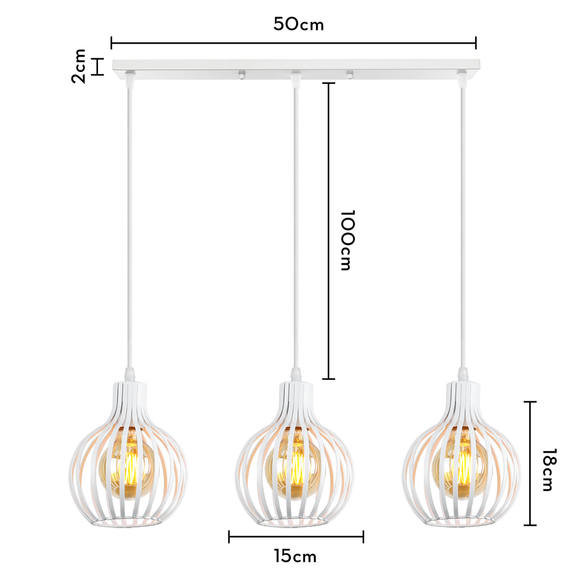 suspension industrielle trois foyers barre linéaire blanc cotes et dimensions — Alenza