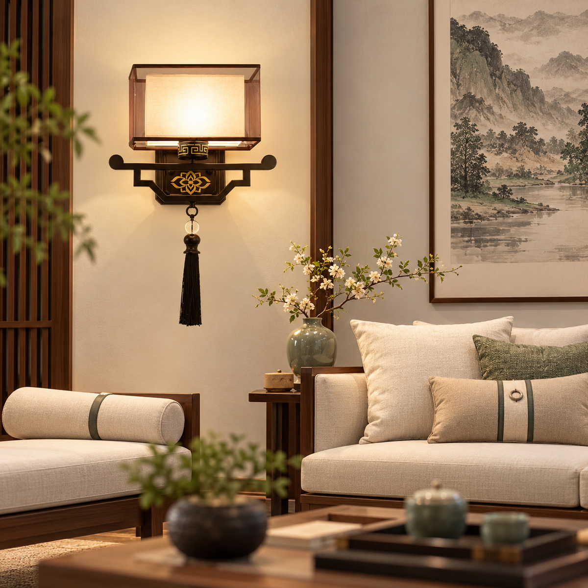 Applique murale japonaise en métal et tissu  SAKURA