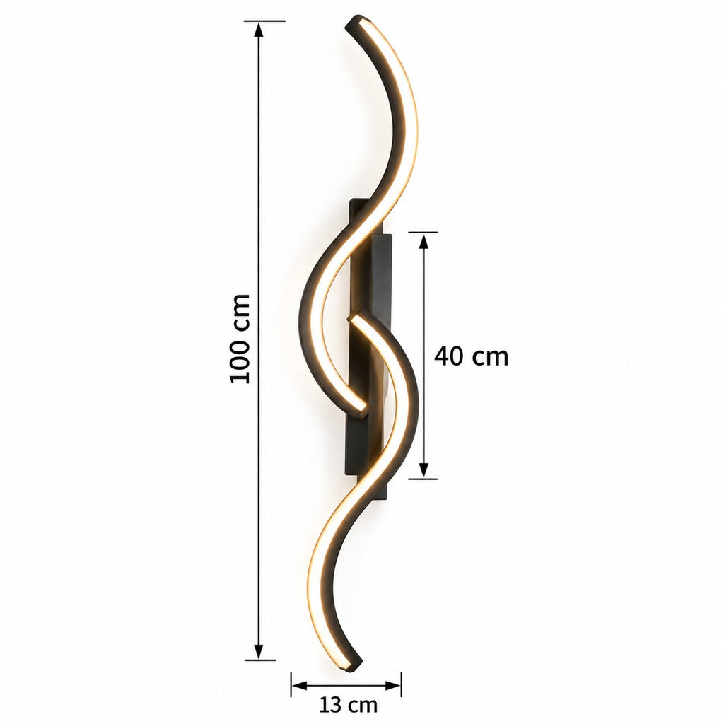 Grande applique murale LED noire design ondulé - dimensions l