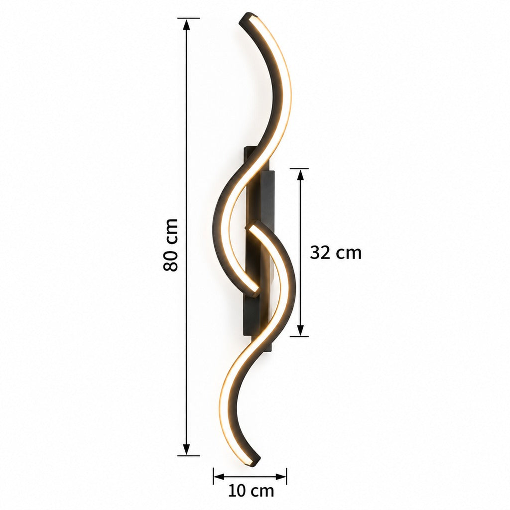 Grande applique murale LED noire design ondulé - dimensions m