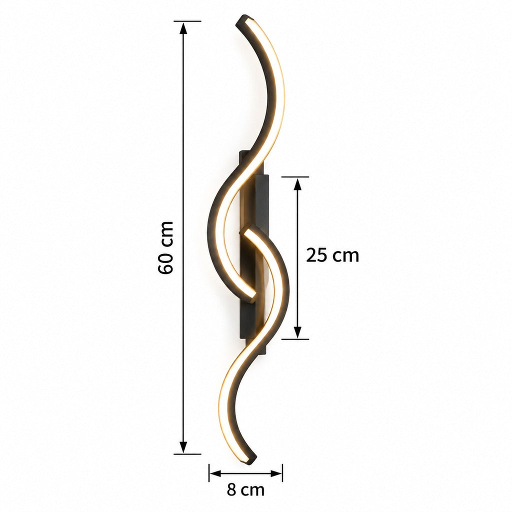 Grande applique murale LED noire design ondulé - dimensions s