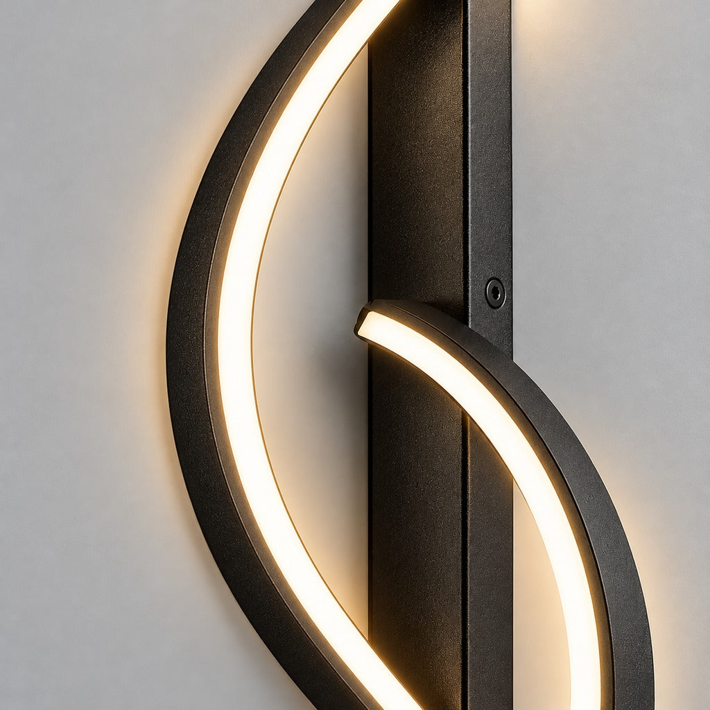 Grande applique murale LED noire design ondulé - zoom led