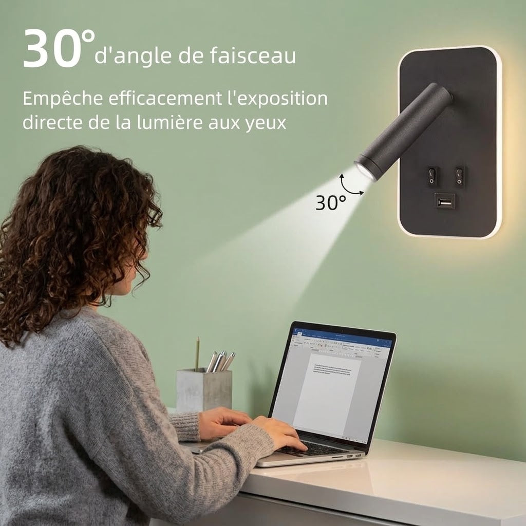 Applique murale liseuse en aluminium, rétroéclairage LED périphérique — Alenza