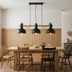 Suspension industrielle noir, métal noir et bois, hauteur ajustable NORVA