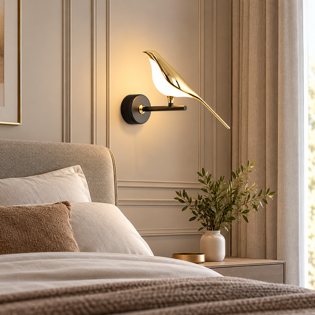 Applique murale LED dorée design orientable en forme d'oiseau SELENA