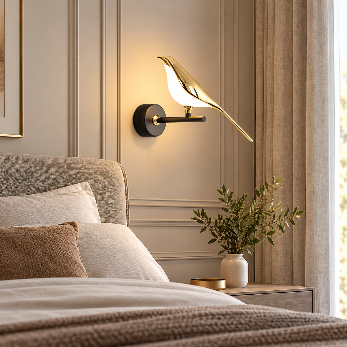 Applique murale LED dorée design orientable en forme d'oiseau SELENA