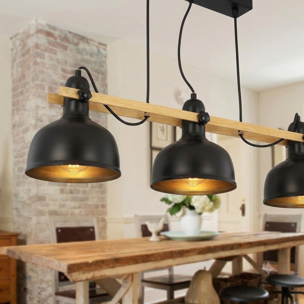 Suspension industrielle à trois cloches en intérieur — Alenza
