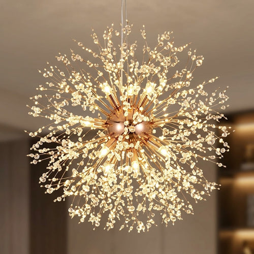 suspension pissenlit cristal doré STELLARYS gros plan lumineux — Alenza