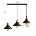 suspension trio noir et laiton, configuration linéaire, cotes — Alenza