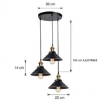 suspension trio noir et laiton, configuration triangulaire, cotes — Alenza