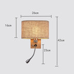 Applique liseuse, lin, bois, double éclairage variable, NORDYS